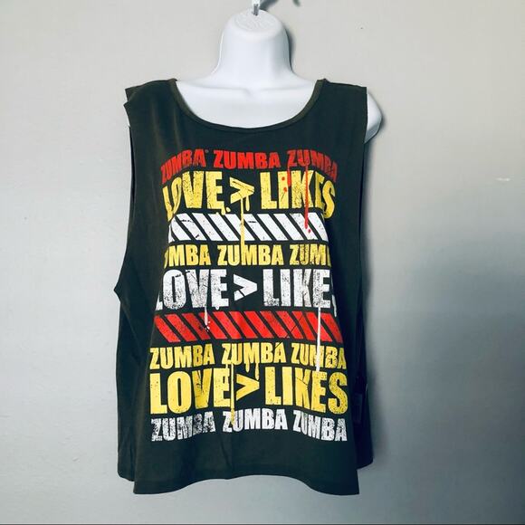 Zumba Dance Women's XL  'Love Over Likes' Open Back Workout Tank Top Green - Picture 2 of 9